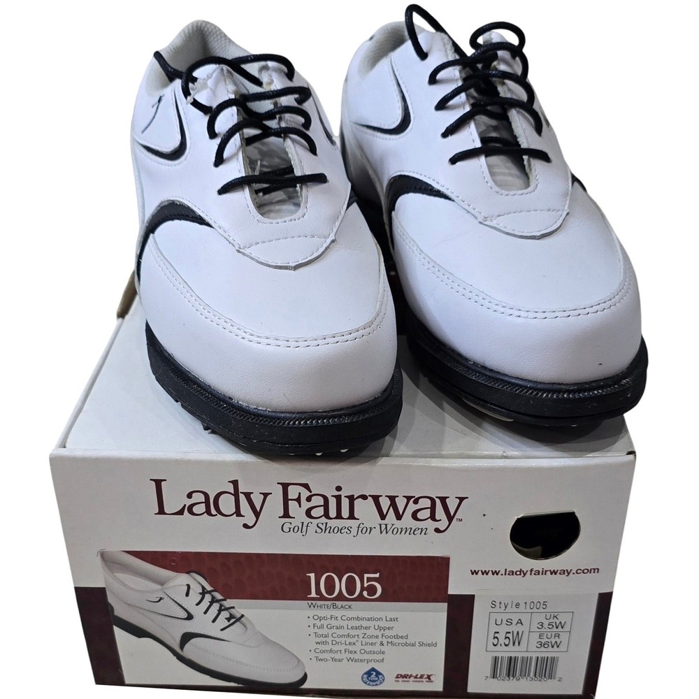 Lady Fairway Women Size 5.5  Wide Golf Shoes‎ Waterproof NWOT White Black  1005